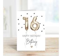60 Second Makeover Limited Personalised 16th Birthday Card Foil Balloon Sixteenth Card For Her Sweet Sixteen 16th Birthday Gifts Girl Custom Customised Gifts - Gold