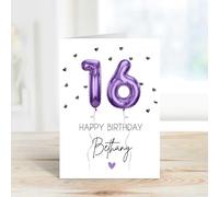 60 Second Makeover Limited Personalised 16th Birthday Card Foil Balloon Sixteenth Card For Her Sweet Sixteen 16th Birthday Gifts Girl Custom Customised Gifts - Purple