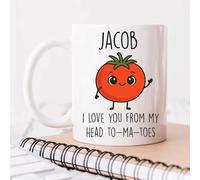 60 Second Makeover Limited Personalised Funny Mug Any Name I Love You from My Head to-ma-Toes Cute Tomato Theme Design Mug, Unique Custom Present, Gift for Anyone