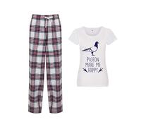 60 Second Makeover Limited Pigeons Make Me Happy Ladies Tartan Trouser Womens Pyjamas Set Pyjamas For Women Ladies PJs Pajamas Pigeon Gifts Pjamas Bird Lover Gifts Pink Medium