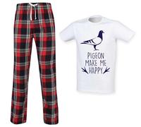 60 Second Makeover Limited Pigeons Make Me Happy Mens Tartan Trouser Mens Pyjamas Set Gifts For Men Pajamas For Men Pjs Pijamas Pjamas Pigeon Gifts Father's Day Red Medium