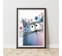 60 Second Makeover Limited Pink And Blue Peeking Cat Print Poster Wall Art A4 Size