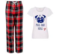 60 Second Makeover Limited Pugs And Hugs Pyjamas For Women Ladies PJs For Women Sets Tartan Trouser Bottoms Dog Mum Gifts Dog Gifts Pyjamas Pajamas Pjamas Pijamas Red - Medium
