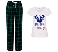 60 Second Makeover Limited Pugs And Hugs Pyjamas Ladies Tartan Trouser Bottoms Pyjama Dog Pyjamas Green
