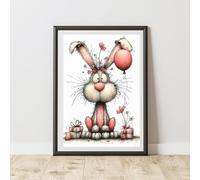 60 Second Makeover Limited Quirky Bunny Print Wall Art Posters Cute Room Decor Poster Wall Pictures Nursery Decor Bedroom Accessories Picture - A5