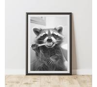 60 Second Makeover Limited Raccoon Brushing Teeth Quirky Animal Print Bathroom Accessories Wall Art Posters Pictures For Bathroom Walls Home Accessories Home Decoration Funny Humorous No Frame - A5