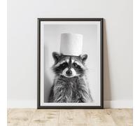 60 Second Makeover Limited Raccoon Toilet Roll Quirky Animal Print Bathroom Accessories Wall Art Posters Pictures For Bathroom Walls Home Accessories Home Decoration Funny Humorous No Frame - A3
