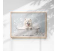 60 Second Makeover Limited Samoyed In The Bath Quirky Animal Print Bathroom Accessories Wall Art Posters Pictures For Bathroom Walls Home Accessories Home Decoration No Frame - A3