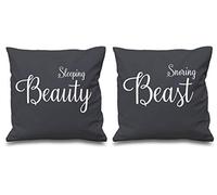 60 Second Makeover Limited Sleeping Beauty Snoring Beast Grey Cushion Covers 16" x 16" Couples Cushions Valentines Anniversary Boyfriend