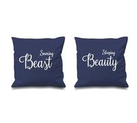 60 Second Makeover Limited Sleeping Beauty Snoring Beast Navy Cushion Covers 16" x 16" Couples Cushions Valentines Anniversary Boyfriend