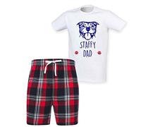60 Second Makeover Limited Staffy Dad Tartan Trouser Mens Pyjamas Set Fathers Day Pet Clothes Dog Dad Gifts Staffy Gifts For Men Pjs Staffordshire Bull Terrier Green - M