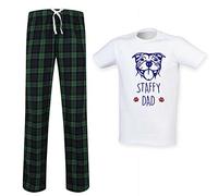 60 Second Makeover Limited Staffy Dad Tartan Trouser Mens Pyjamas Set Fathers Day Pet Clothes Dog Dad Gifts Staffy Gifts For Men Pjs Staffordshire Bull Terrier Green - S