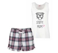 60 Second Makeover Limited Staffy Mum Ladies Tartan Frill Short Women Pyjama Set Staffordshire Bull Terrier Pyjamas For Women Dog Mum Pjs Pjama Pink Pajamas Set - XS