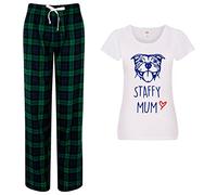 60 Second Makeover Limited Staffy Mum Ladies Tartan Trouser Women Pyjama Set Staffordshire Bull Terrier Pyjamas For Women Dog Mum Pjs Pjama Pajamas Set Green - M