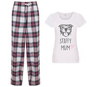60 Second Makeover Limited Staffy Mum Ladies Tartan Trouser Women Pyjama Set Staffordshire Bull Terrier Pyjamas For Women Dog Mum Pjs Pjama Pajamas Set Pink - S