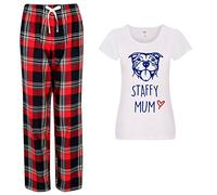 60 Second Makeover Limited Staffy Mum Ladies Tartan Trouser Women Pyjama Set Staffordshire Bull Terrier Pyjamas For Women Dog Mum Pjs Pjama Pajamas Set Red - XS