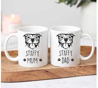 60 Second Makeover Limited Staffy Mum Staffy Dad Mug Set Gifts for Dog Lovers Dog Mum Gifts for Couples Staffordshire Bull Terrier 11oz Ceramic Coffe Cup Set Dishwasher Safe Microwave Safe