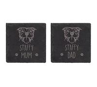 60 Second Makeover Limited Staffy Mum Staffy Dad Slate Coaster Engraved Gift From The Dog Staffordshire Bull Terrier