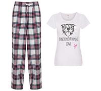 60 Second Makeover Limited Staffy Unconditional Love Pyjamas For Women Ladies Tartan Trouser Bottoms Pyjama Dog Staffordshire Bull Terrier Staffy Gifts Ladies Pjs Pajamas Pink - Medium