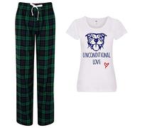 60 Second Makeover Limited Staffy Unconditional Love Pyjamas Ladies Tartan Trouser Bottoms Pyjama Dog Pyjamas Staffordshire Bull Terrier Green