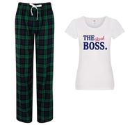 60 Second Makeover Limited The Boss The Real Boss Couples Matching Pyjama Tartan Set Ladies, Green Long Size - XS