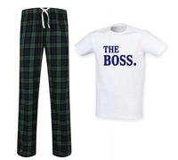 60 Second Makeover Limited The Boss The Real Boss Couples Matching Pyjama Tartan Set Mens, Green Long Trousers Size - L