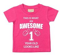 60 Second Makeover Limited This is What an Awesome 1 Year Old Looks Like Perfect 1st Birthday Gifts for Boys and Girls, First Birthday Outfit, Present for 1 Year Old Pink Tshirt 2-3 Years