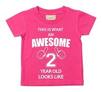 60 Second Makeover Limited This is What an Awesome 2 Year Old Looks Like Perfect 2nd Birthday Gifts for Boys and Girls, Second Birthday Outfit, Present for 2 Year Old Pink Tshirt Size - 24-36 Months