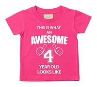 60 Second Makeover Limited This is What an Awesome 4 Year Old Looks Like Perfect 4th Birthday Gifts for Boys and Girls, Fourth Birthday Outfit, Present for 4 Year Old Pink Tshirt - 3-4 Years