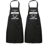 60 Second Makeover Limited This Is What An Awesome Chef Looks Like Black Apron Aprons For Cooking Gift Chef House Warming Kitchen Present Mothers Day (Pack of 2)