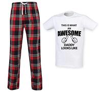 60 Second Makeover Limited This Is What An Awesome Daddy Looks Like Tartan Mens Pyjamas Set Pajamas For Men Fathers Day New Dad Gifts PJs Lounge Pants Lounge Wear Red - Large