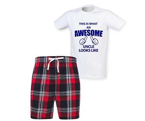 60 Second Makeover Limited This Is What An Awesome Uncle Looks Like Tartan Shorts Mens Pyjamas Set Fathers Day Birthday Pyjamas For Men Gifts For Uncle PJs Red XX Large