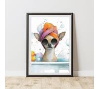 60 Second Makeover Limited Water Colour Chihuahua Bath Print Wall Art Posters Cute Room Decor Poster Wall Pictures Nursery Decor Bedroom Accessories Picture - A5