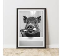 60 Second Makeover Limited Wild Boar Brushing Teeth Quirky Animal Print Bathroom Accessories Wall Art Posters Pictures For Bathroom Walls Home Accessories Home Decoration Funny Humorous No Frame - A5