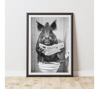60 Second Makeover Limited Wild Boar On The Toilet Quirky Animal Print Bathroom Accessories Wall Art Posters Pictures For Bathroom Walls Home Accessories Home Decoration Funny Humorous No Frame - A5
