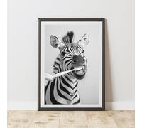 60 Second Makeover Limited Zebra Brushing Teeth Quirky Animal Print Bathroom Accessories Wall Art Posters Pictures For Bathroom Walls Home Accessories Home Decoration Funny Humorous No Frame - A3
