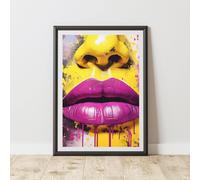 60 SECOND MAKEOVER Lips Pink & Yellow Pop Art Prints For Walls Urban Street Art | Size: A3 60 SECOND MAKEOVER Multicolor A3