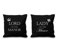 60 Second Makeover Limited Lord Of The Manor Lady Of The Manor Black Cushion Covers 16" x 16" Couples Cushions Valentines Anniversary Boyfriend New Home Gifts Mr And Mrs Gifts