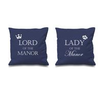 Lord Of The Manor Lady Of The Manor Navy Cushion Covers 16" x 16" Couples Cushions Valentines Anniversary Boyfriend 60 SECOND MAKEOVER Navy 40cm x 40cm