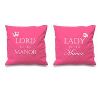 60 SECOND MAKEOVER Lord Of The Manor Lady Of The Manor Pink Cushion Covers 16" x 16" Couples Cushions Valentines Anniversary Boyfriend 60 SECOND MAKEOVER Pink 40 cm x 40 cm