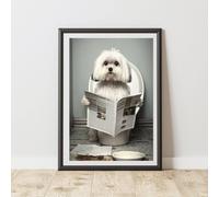 60 SECOND MAKEOVER Maltese On The Toilet Print | Size: A4 60 SECOND MAKEOVER Multicolor A4
