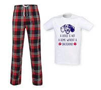 60 SECOND MAKEOVER Men's A House Is Not A Home Without A Dachshund Tartan Trouser Pyjamas Set in Red | Size: Large 60 SECOND MAKEOVER Red L