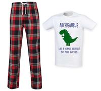60 SECOND MAKEOVER Men's Architectsaurus Architect Dinosaur Tartan Pyjama Set in Red | Size: Medium 60 SECOND MAKEOVER Red M