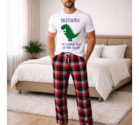 60 SECOND MAKEOVER Men's Baldy Dinosaur Tartan Pyjama Set in Red | Size: Medium 60 SECOND MAKEOVER Red M