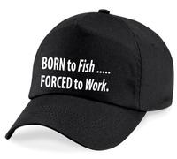 60 SECOND MAKEOVER Men's Born To Fish Forced To Work Baseball Cap in Black 60 SECOND MAKEOVER Black One Size