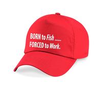 60 SECOND MAKEOVER Men's Born To Fish Forced To Work Baseball Cap in Red 60 SECOND MAKEOVER Red One Size