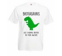 60 SECOND MAKEOVER Men's Brothasaurus, Like A Normal Brother But More Awesome Dinosaur T-Shirt in White | Size: XL 60 SECOND MAKEOVER White XL