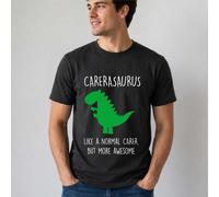 60 SECOND MAKEOVER Men's Careasaurus, Like A Normal Carer But More Awesome Dinosaur T-Shirt in Black | Size: Large 60 SECOND MAKEOVER Black L