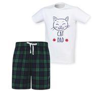 60 SECOND MAKEOVER Men's Cat Dad Tartan Short Pyjama Set in Green | Size: 2XL 60 SECOND MAKEOVER Green 2XL