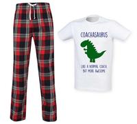 60 SECOND MAKEOVER Men's Coachsaurus Coach Dinosaur Tartan Pyjama Set in Red | Size: Medium 60 SECOND MAKEOVER Red M